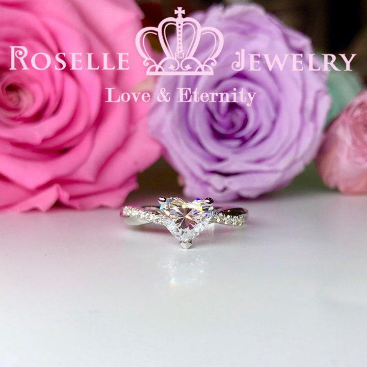 Happy Heart Shape Side Stone Engagement Ring - TH2 - Roselle Jewelry