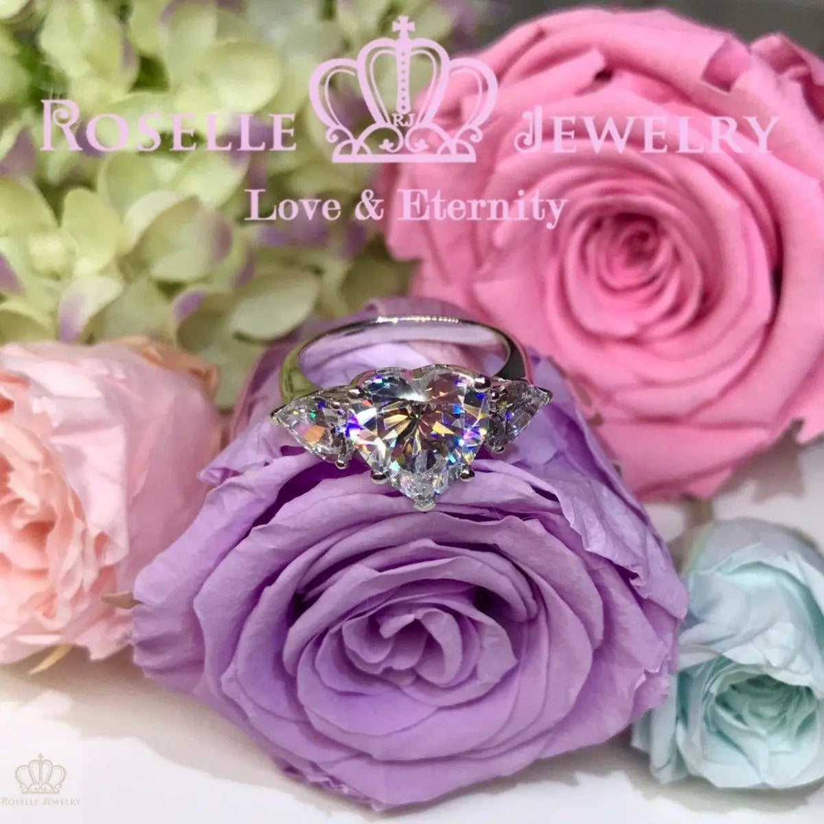 Heart Shape Three Stone Engagement Rings - T19 - Roselle Jewelry