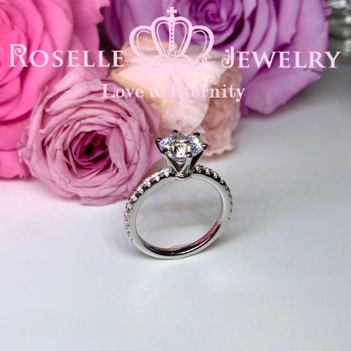 Six Prong Side Stone Engagement Ring - T1 - Roselle Jewelry