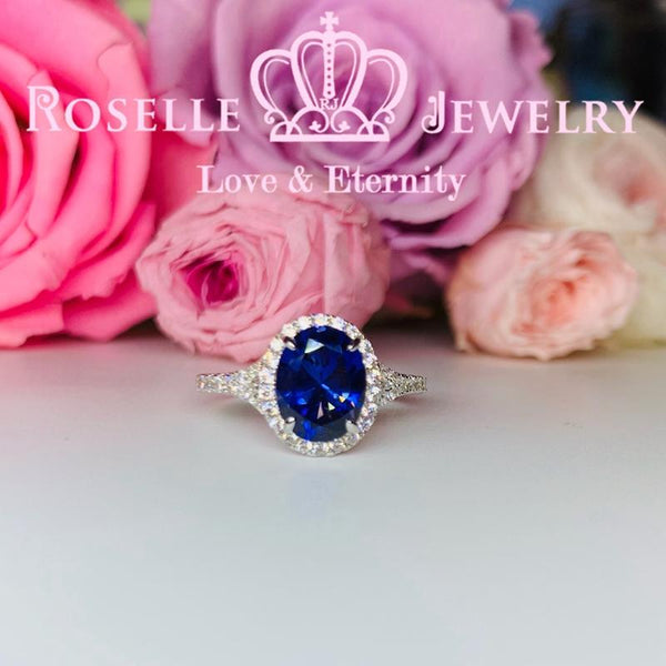 Lab Grown Sapphire Oval Halo Engagement Ring - OS4 - Roselle Jewelry