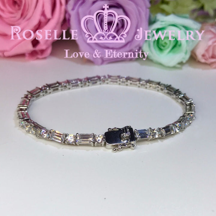 Emerald Cut and Round Brilliant Cut Tennis Bracelet - BE1 - Roselle Jewelry