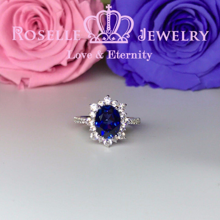 Lab Grown Sapphire Oval Halo Engagement RIng - OS1 - Roselle Jewelry