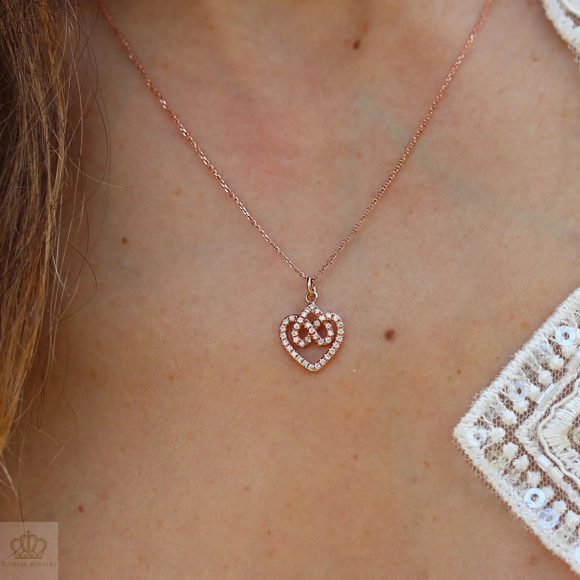 INFINITY HEARTS LOCK KNOT DIAMOND PENDANT [pre order] - SN003 - Roselle Jewelry