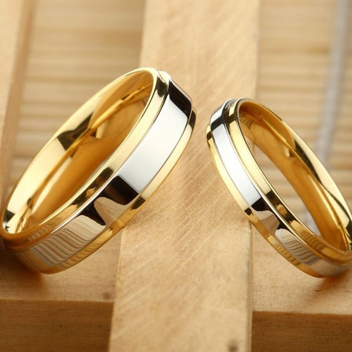 Two Tone K Gold Couple Rings Wedding Ring Set - WM7 - Roselle Jewelry