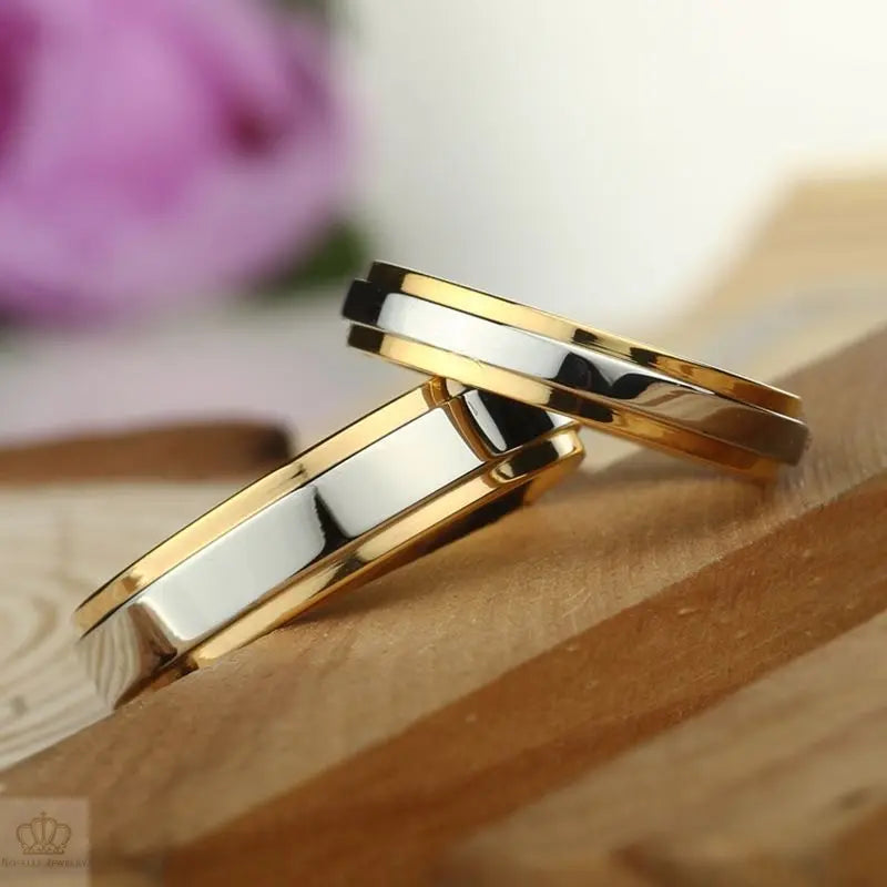 Two Tone K Gold Couple Rings Wedding Ring Set - WM7 - Roselle Jewelry