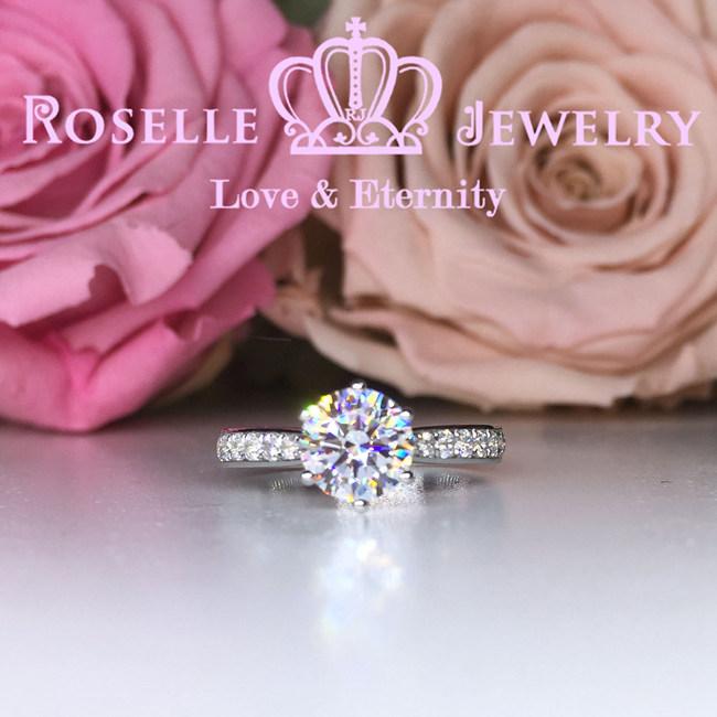 Six Prong Side Stone Engagement Ring - T12 - Roselle Jewelry