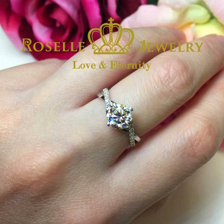 Four Prong Twist Side Stone Engagement Ring - T6 - Roselle Jewelry